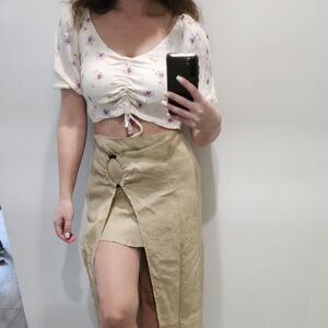 AFRM Cream Floral Blouse with Purple Accents